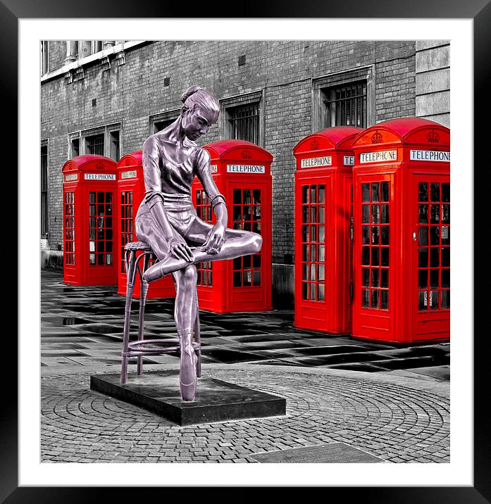 Red phone boxes & ballet statue Framed Mounted Print by Kenneth Dear