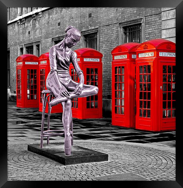 Red phone boxes & ballet statue Framed Print by Kenneth Dear