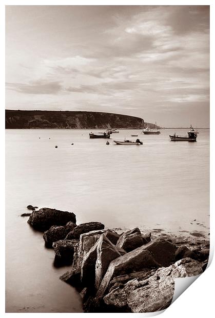 Swanage Bay in Sepia Print by Darren Galpin