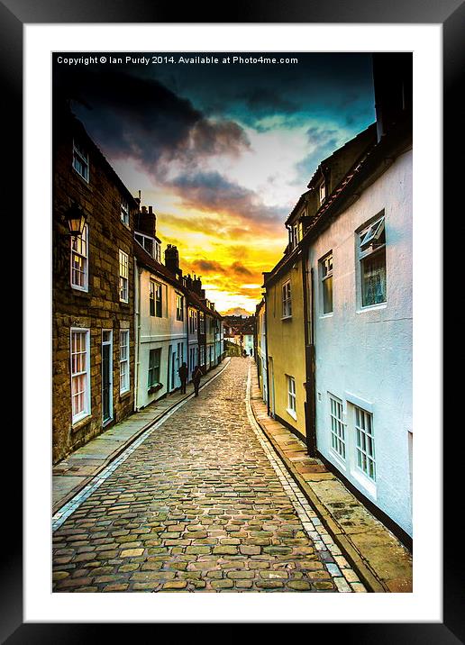 Whitby cobbled street Framed Mounted Print by Ian Purdy