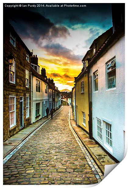 Whitby cobbled street Print by Ian Purdy