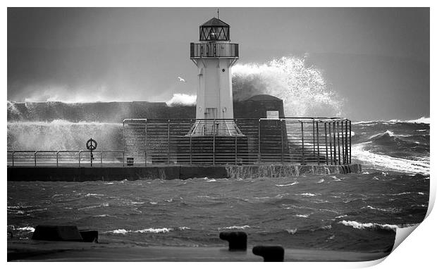 Ardrossan Lighthouse Versus the Sea Print by Fiona Messenger