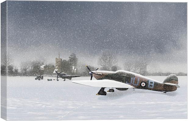 Hurricanes in the snow with church Canvas Print by Gary Eason