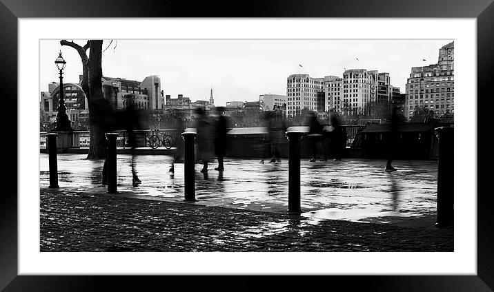 Southbank - Rushing in the Rain Framed Mounted Print by Corrine Weaver
