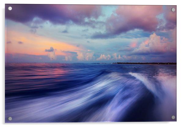 Sunset Wave. Maldives. Impressionism Acrylic by Jenny Rainbow
