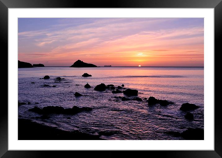 Meadfoot Beach Sunrise looking towards Thatcher Ro Framed Mounted Print by Rosie Spooner