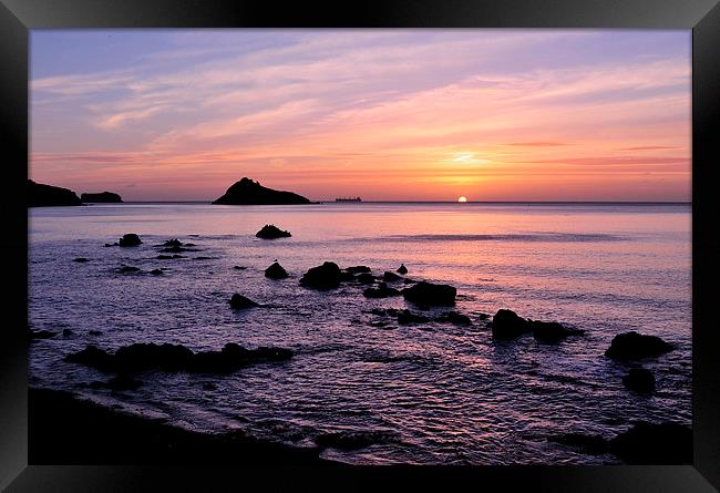 Meadfoot Beach Sunrise looking towards Thatcher Ro Framed Print by Rosie Spooner
