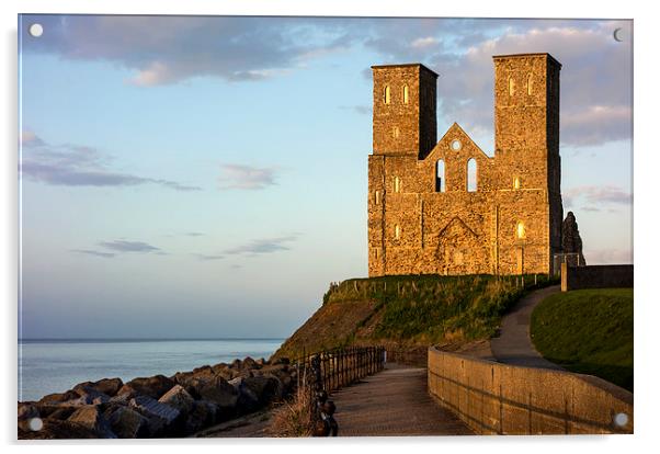 Reculver Towers Acrylic by John B Walker LRPS