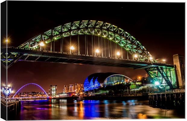 Newcastle Quayside at night Canvas Print by Terry Rickeard