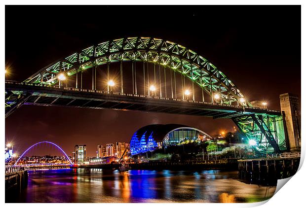 Newcastle Quayside at night Print by Terry Rickeard