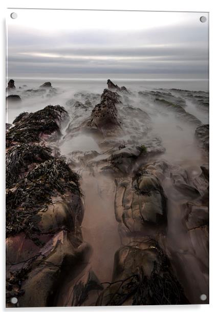 Misty Rocks on Sandymouth Acrylic by Mike Gorton