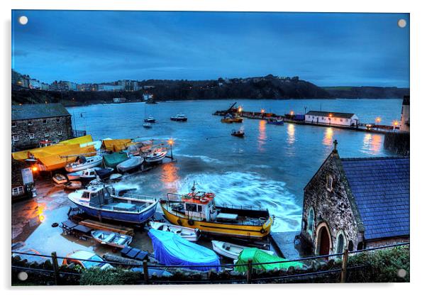 Tenby Harbour High Tide Acrylic by Simon West