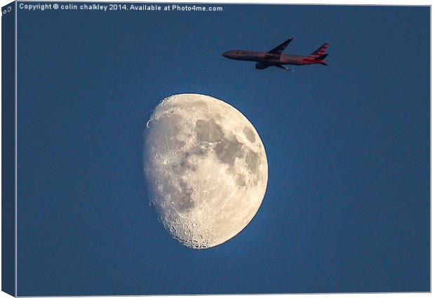 Moon and Aeroplane Canvas Print by colin chalkley