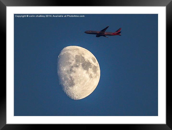Moon and Aeroplane Framed Mounted Print by colin chalkley
