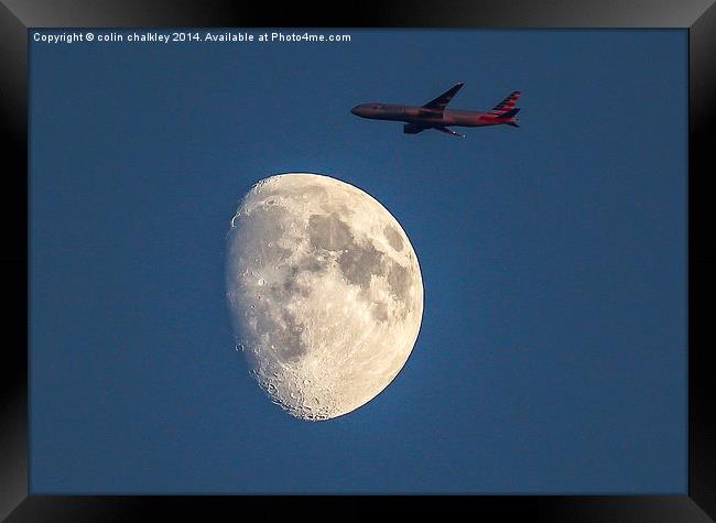 Moon and Aeroplane Framed Print by colin chalkley