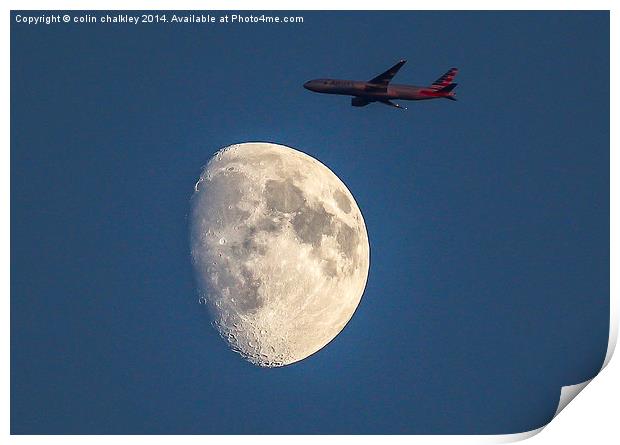 Moon and Aeroplane Print by colin chalkley