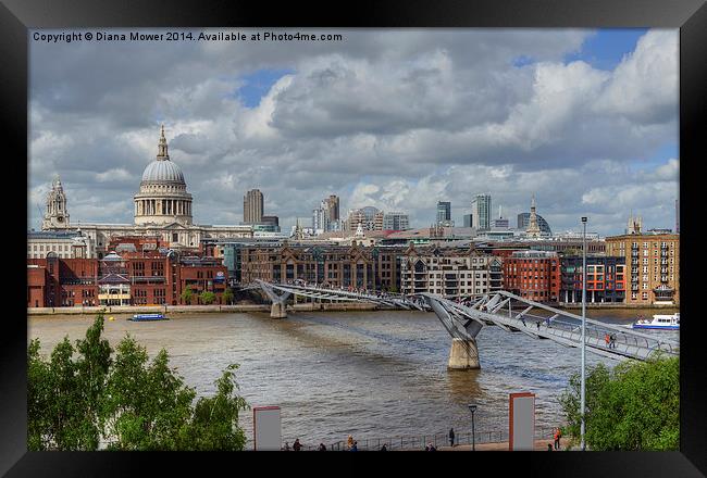 St Pauls and Millennium Bridge Thames London Framed Print by Diana Mower