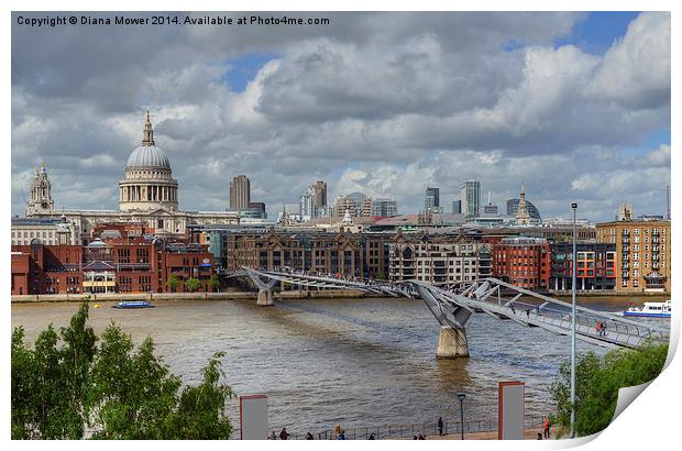 St Pauls and Millennium Bridge Thames London Print by Diana Mower