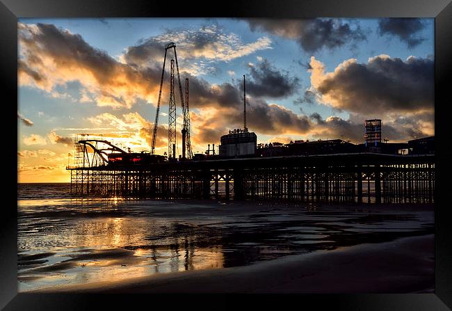Sunset at South Pier Blackpool Framed Print by Gary Kenyon