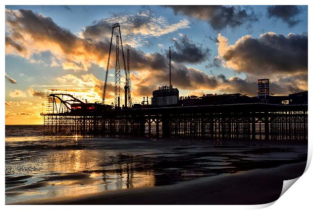 Sunset at South Pier Blackpool Print by Gary Kenyon