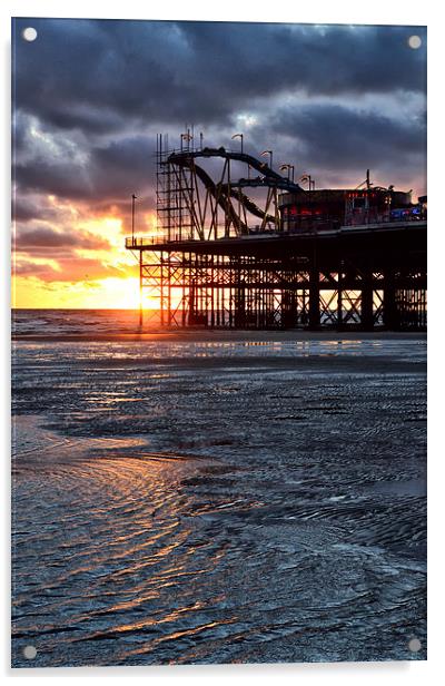 Sunset on Blackpool Beach Acrylic by Gary Kenyon