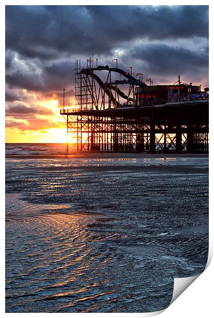 Sunset on Blackpool Beach Print by Gary Kenyon