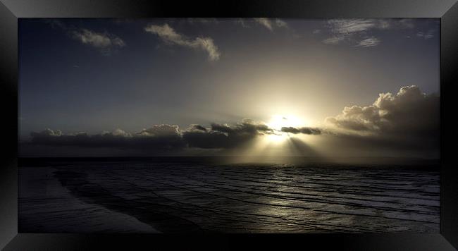 Sun Rays over Saunton Sands Framed Print by Mike Gorton