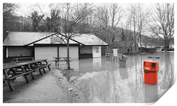 FLOODED RYKAS CAFE Print by Clive Eariss