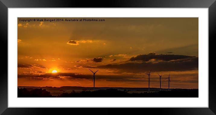 Wind turbines against the sunset Framed Mounted Print by Mark Bangert