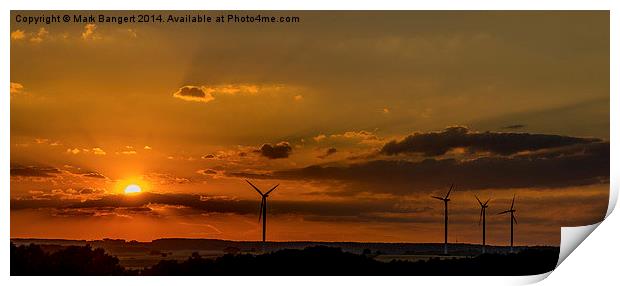 Wind turbines against the sunset Print by Mark Bangert