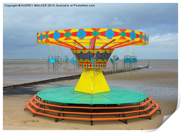 Cleethorpes fairground roundabout Print by Audrey Walker