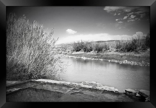 Rio Grande Hot Springs in black and white Framed Print by Judy Hall-Folde
