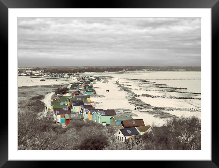 Vivid Mudeford Quay Beach Huts Framed Mounted Print by Daniel Rose