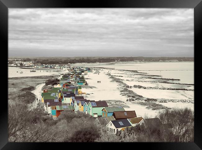 Vivid Mudeford Quay Beach Huts Framed Print by Daniel Rose