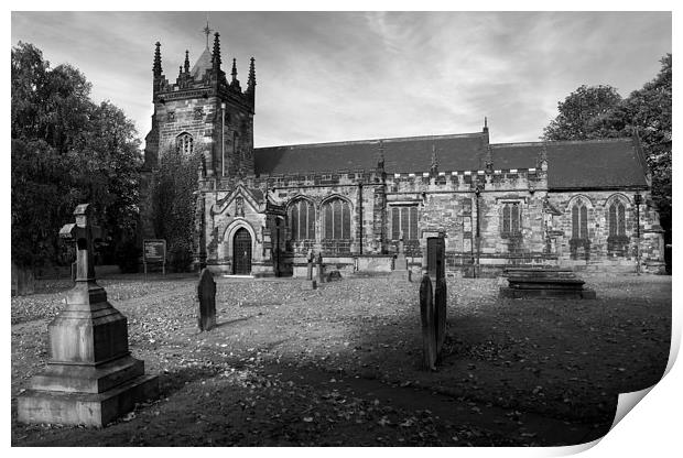 St Mary Magdelene Church, Whiston in Mono Print by Darren Galpin