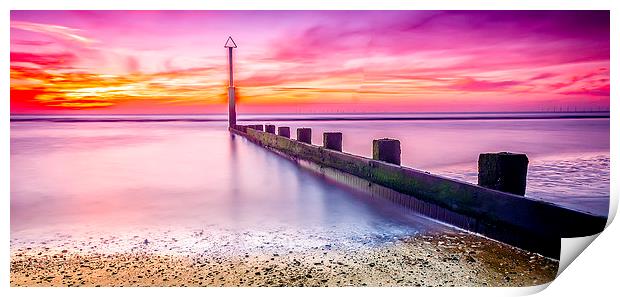 A Glowing Sunset at Rhyl Beach Print by Darren Wilkes