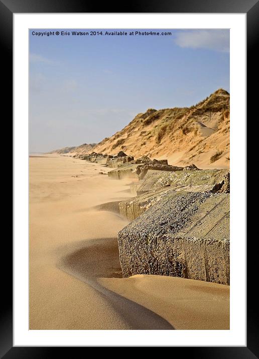 Tank Traps on Beach Framed Mounted Print by Eric Watson