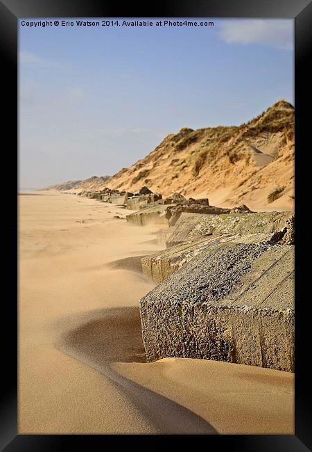 Tank Traps on Beach Framed Print by Eric Watson