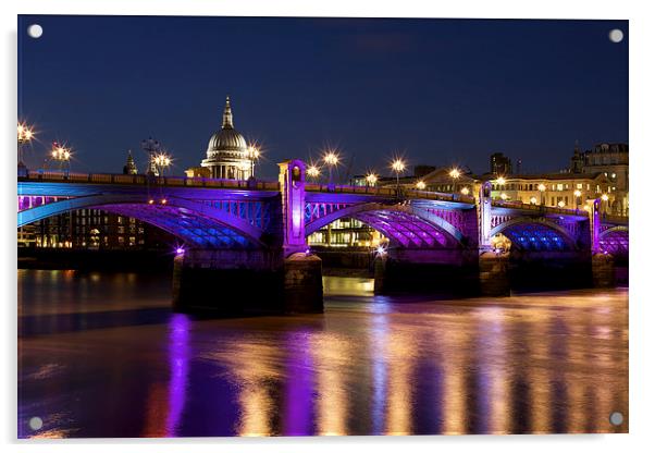 Southwark Bridge At Night Acrylic by Steve Wilcox