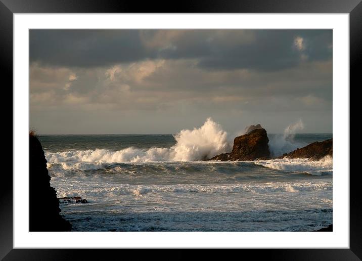 Crashing Waves at Trevone Bay Framed Mounted Print by Samantha Higgs