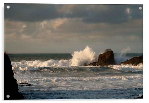 Crashing Waves at Trevone Bay Acrylic by Samantha Higgs