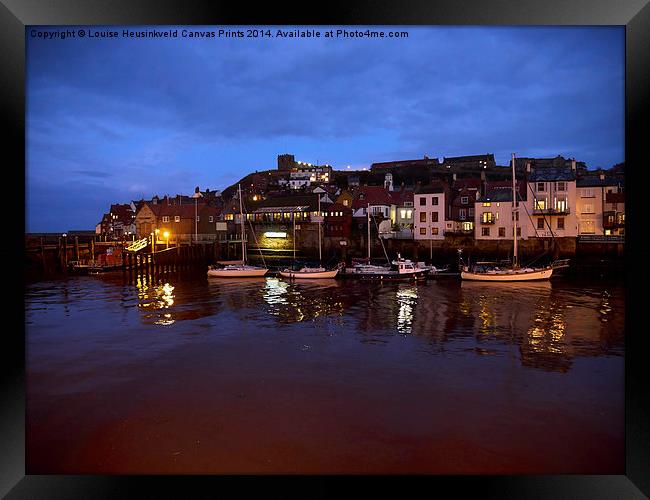 Whitby Lower Harbour at night Framed Print by Louise Heusinkveld