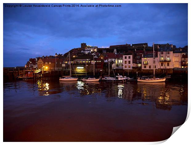 Whitby Lower Harbour at night Print by Louise Heusinkveld