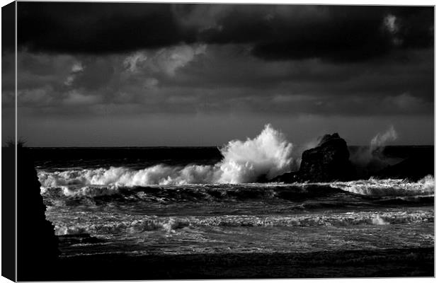 Crashing Waves at Trevone Bay in Black and White Canvas Print by Samantha Higgs