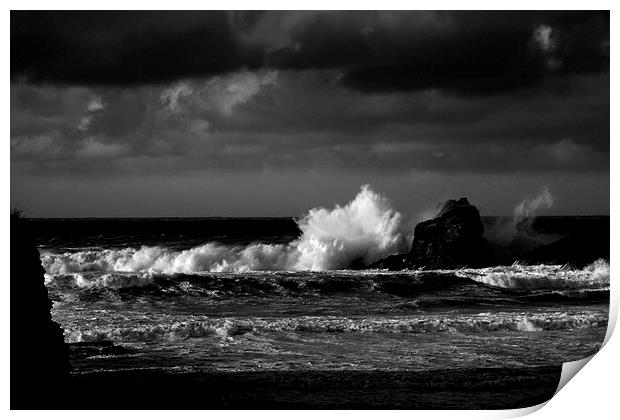 Crashing Waves at Trevone Bay in Black and White Print by Samantha Higgs
