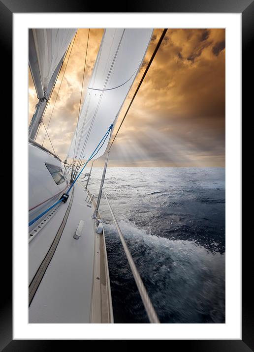 Sailing towards the sunset Framed Mounted Print by Mike Higginson