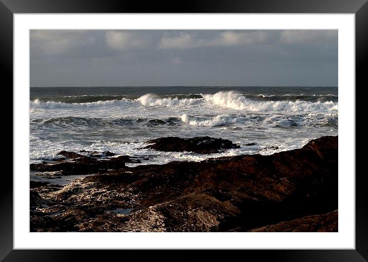 Rocks and Waves, Trevone Bay, Cornwall Framed Mounted Print by Samantha Higgs