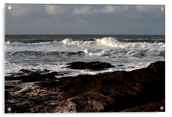 Rocks and Waves, Trevone Bay, Cornwall Acrylic by Samantha Higgs
