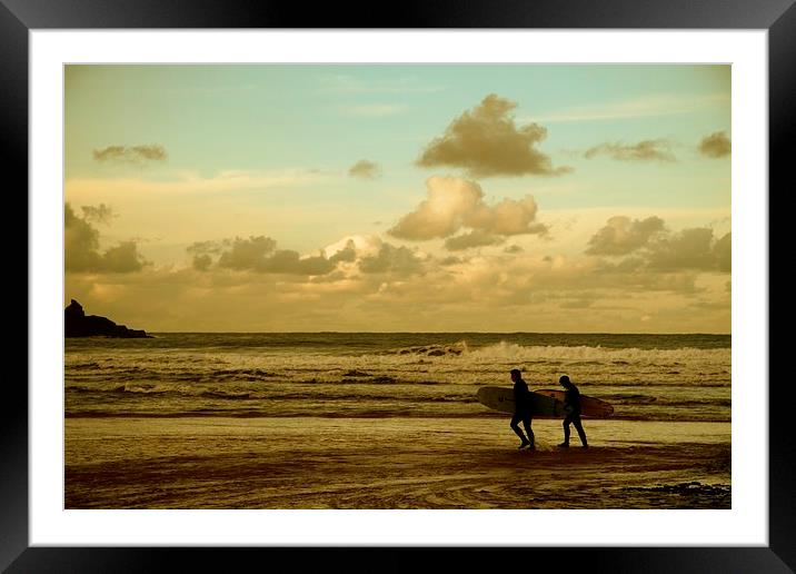 Surfers - Harlyn Bay, Cornwall Framed Mounted Print by Samantha Higgs