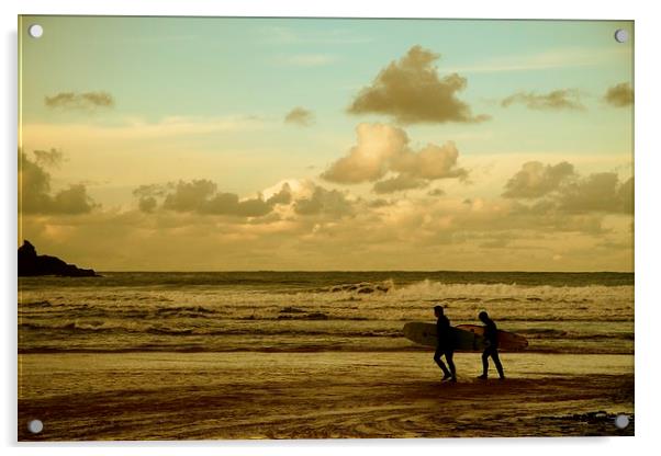 Surfers - Harlyn Bay, Cornwall Acrylic by Samantha Higgs